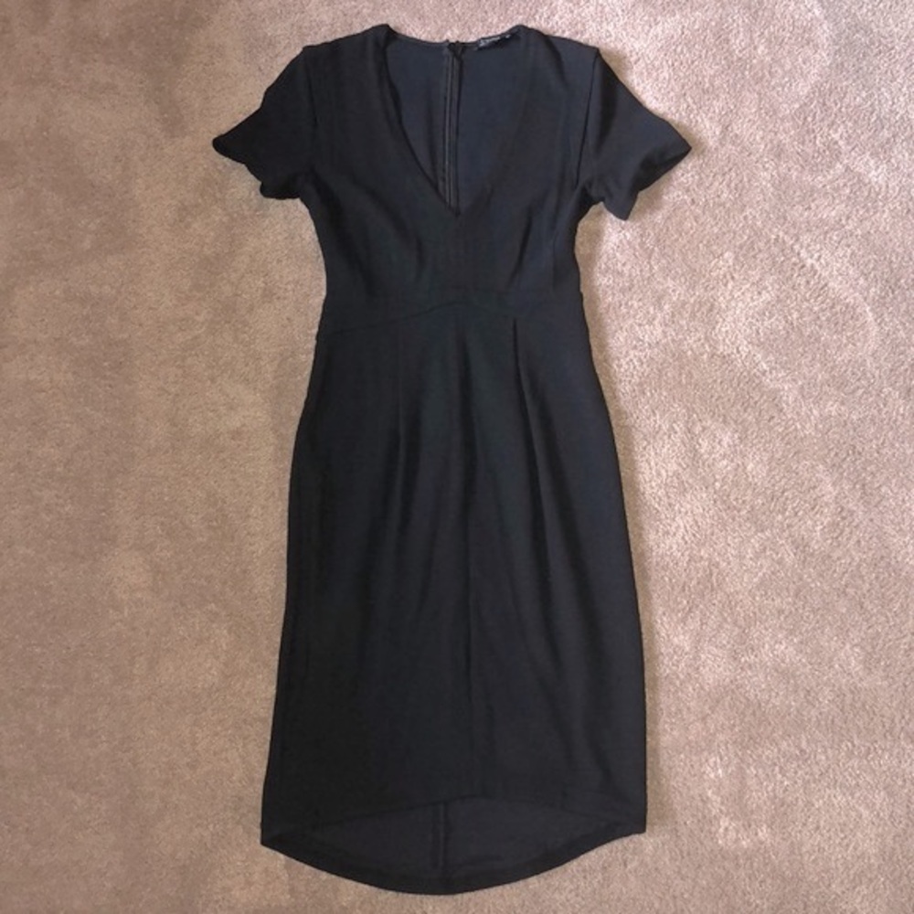 BABATON Black V-neck Midi Short Sleeve Dress Size 0